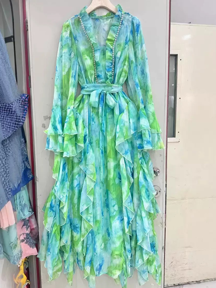 Woodworking Women - Spring/summer 2025 new V-neck long-sleeved dress